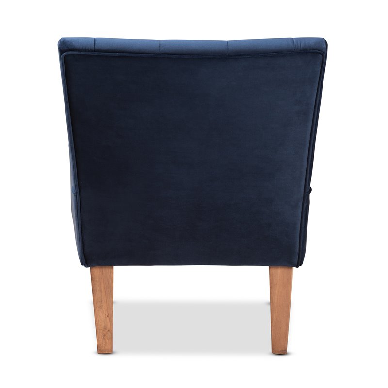 Bowery Hill Contemporary Blue Velvet and Walnut Brown Finished Wood Accent Chair