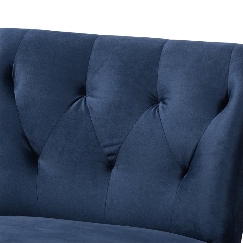 Bowery Hill Contemporary Blue Velvet and Walnut Brown Finished Wood Accent Chair