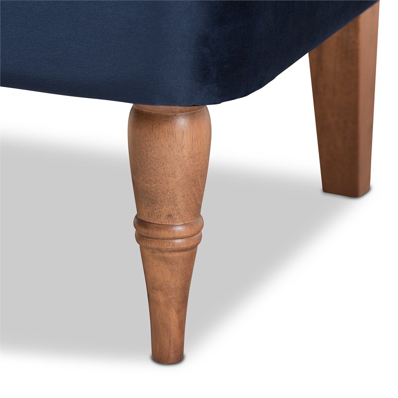 Bowery Hill Contemporary Blue Velvet and Walnut Brown Finished Wood Accent Chair