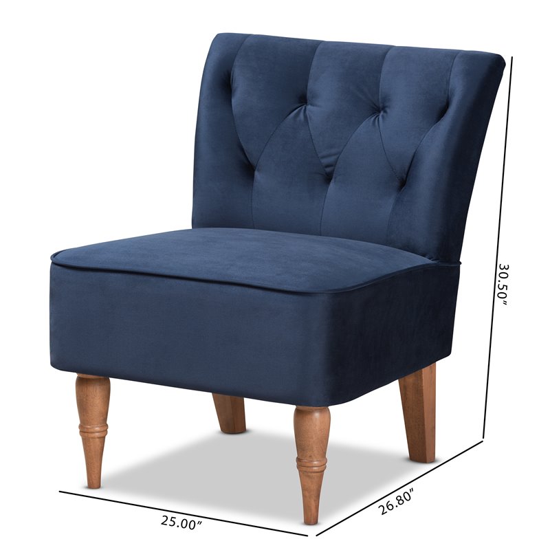 Bowery Hill Contemporary Blue Velvet and Walnut Brown Finished Wood Accent Chair