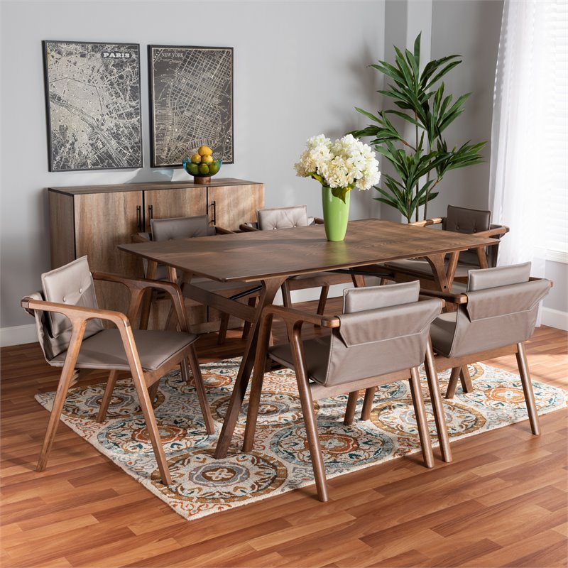 Bowery Hill Grey Leather and Brown Finished Wood 7-Piece Dining Set
