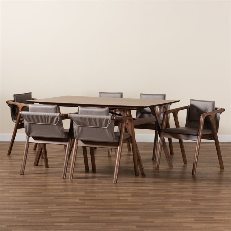 Bowery Hill Grey Leather and Brown Finished Wood 7-Piece Dining Set