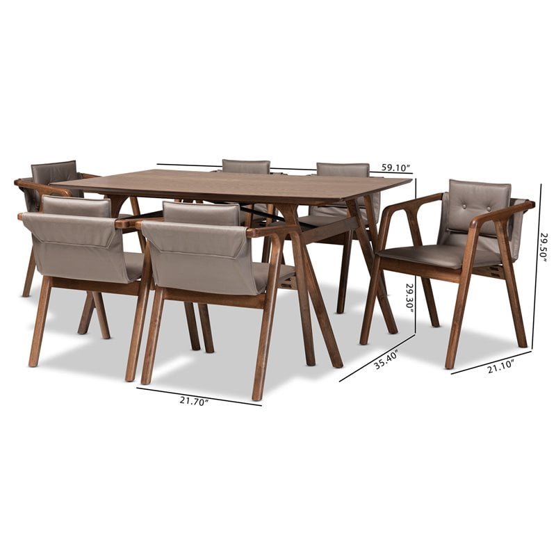 Bowery Hill Grey Leather and Brown Finished Wood 7-Piece Dining Set