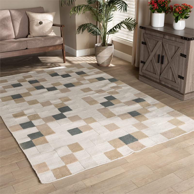 Bowery Hill Modern Ivory and Grey Handwoven PET Yarn Indoor and Outdoor Rug