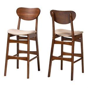 Bowery Hill 29.1&quot Mid Century Wood Bar Stool in Mahogany (Set of 2)