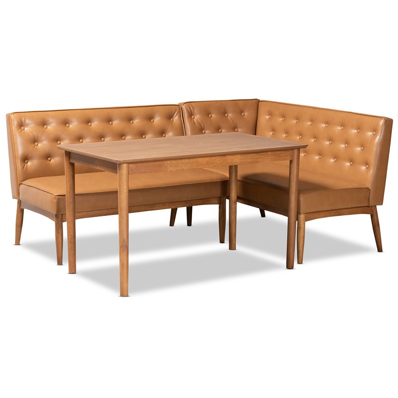 Bowery Hill Tan and Walnut Brown Finished Wood 3-Piece Dining Nook Set
