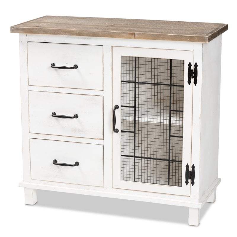 Bowery Hill White and Oak Brown Finished Wood 3-Drawer Storage Cabinet
