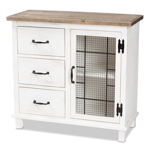 bowery hill white and oak brown finished wood 3-drawer storage cabinet