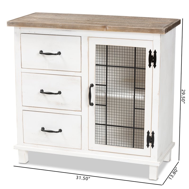 Bowery Hill White and Oak Brown Finished Wood 3-Drawer Storage Cabinet