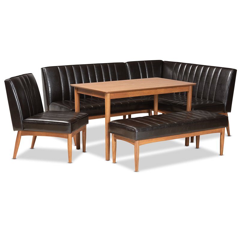 Bowery Hill Dark Brown and Brown Finished Wood 5-Piece Dining Nook Set