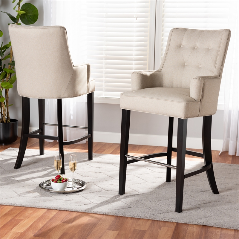 Bowery Hill Beige and Dark Brown Finished Wood 2-Piece Bar Stool Set