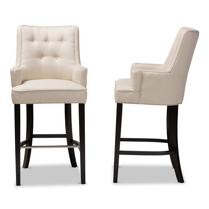 Bowery Hill Beige and Dark Brown Finished Wood 2-Piece Bar Stool Set