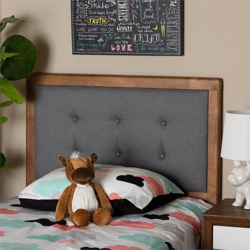 Bowery Hill Mid-Century Wood Twin Size Headboard in Dark Gray/Walnut Brown