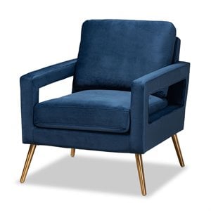Bowery Hill Contemporary Navy Blue Gold Finished Armchair