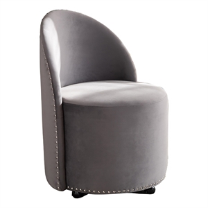 Bowery Hill 18&quot Modern Velvet Upholstered Rolling Accent Chair in Gray