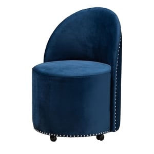 Bowery Hill 18&quot Modern Velvet Upholstered Rolling Accent Chair in Blue
