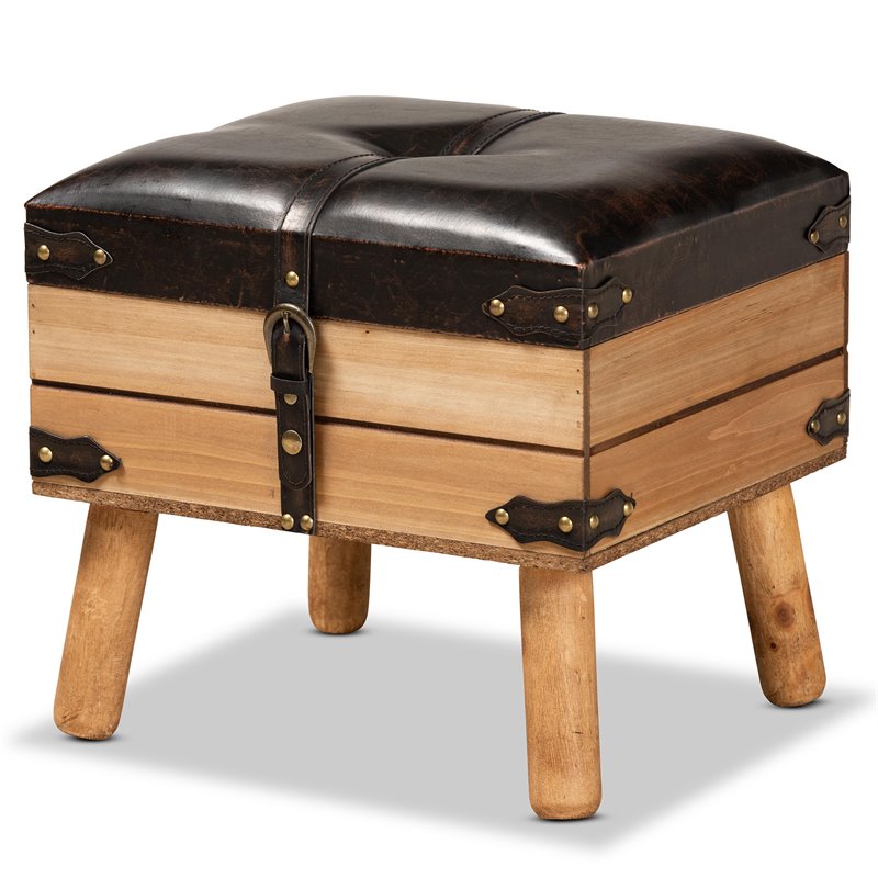 Bowery Hill Dark Brown and Oak Finished Wood Small Storage Ottoman