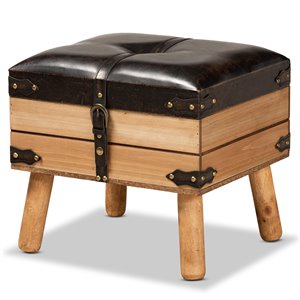 Bowery Hill Dark Brown and Oak Finished Wood Small Storage Ottoman