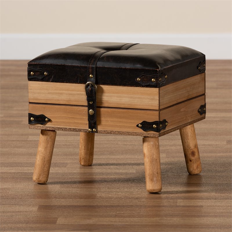 Bowery Hill Dark Brown and Oak Finished Wood Small Storage Ottoman