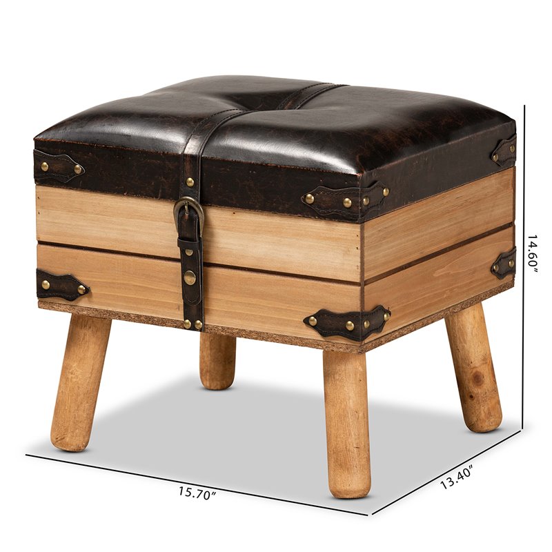 Bowery Hill Dark Brown and Oak Finished Wood Small Storage Ottoman