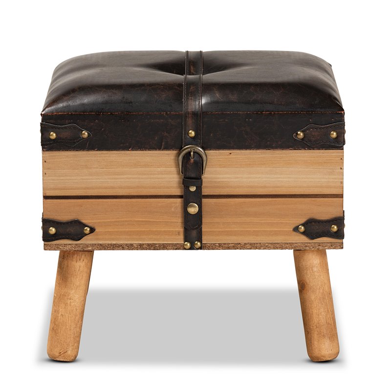 Bowery Hill Dark Brown and Oak Finished Wood Small Storage Ottoman