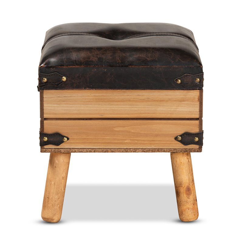 Bowery Hill Dark Brown and Oak Finished Wood Small Storage Ottoman