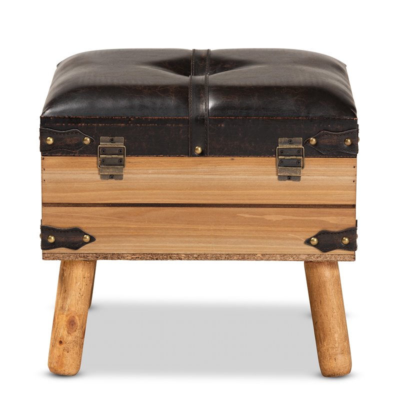 Bowery Hill Dark Brown and Oak Finished Wood Small Storage Ottoman