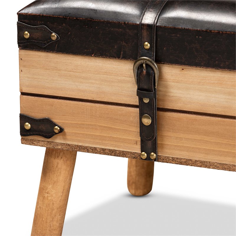 Bowery Hill Dark Brown and Oak Finished Wood Small Storage Ottoman
