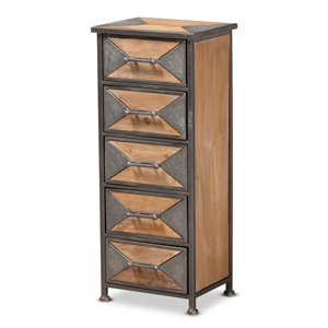 Bowery Hill Grey Finished and Brown Finished Wood 5-Drawer Cabinet