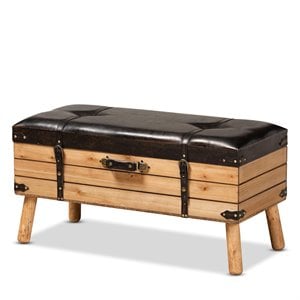 Bowery Hill Dark Brown and Oak Finished Wood Large Storage Ottoman