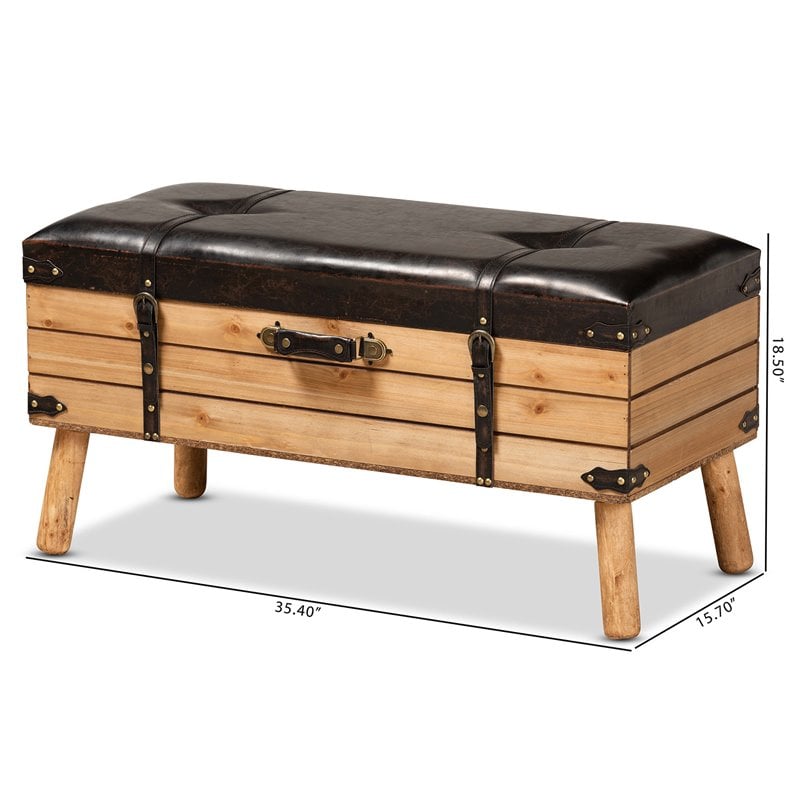 Bowery Hill Dark Brown and Oak Finished Wood Large Storage Ottoman
