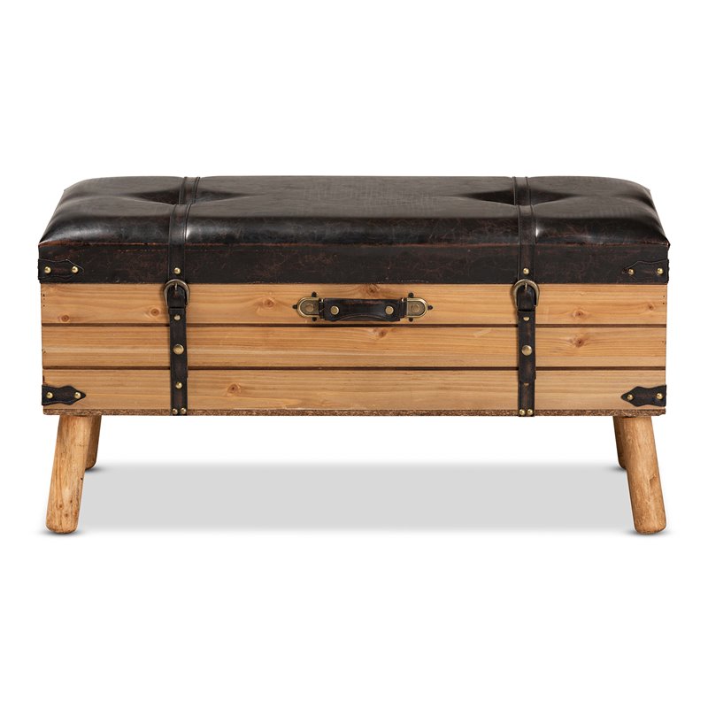 Bowery Hill Dark Brown and Oak Finished Wood Large Storage Ottoman