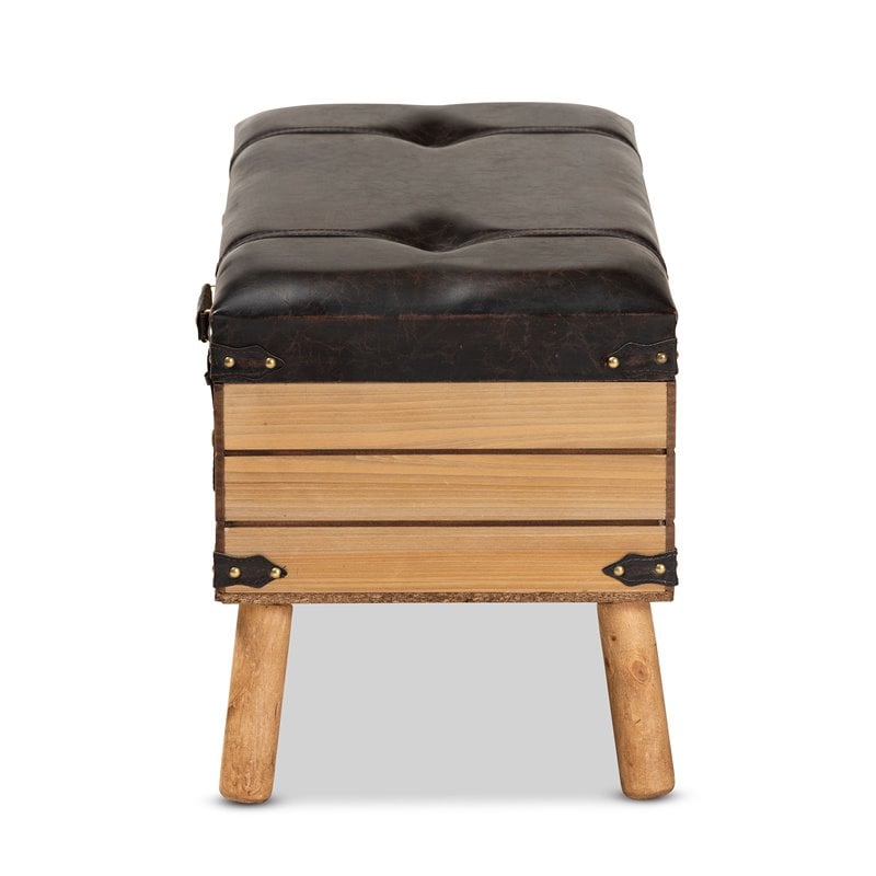 Bowery Hill Dark Brown and Oak Finished Wood Large Storage Ottoman