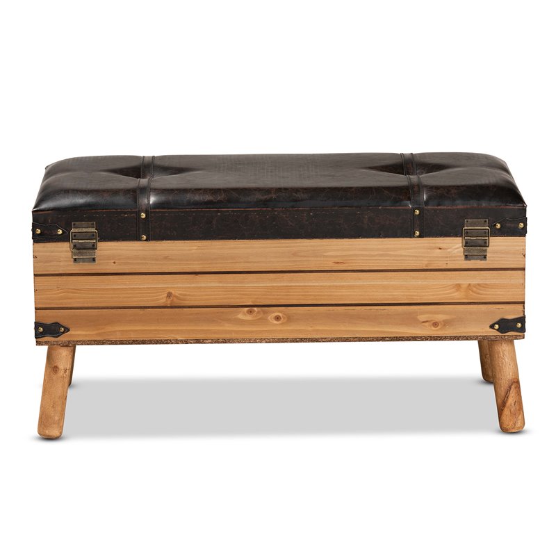 Bowery Hill Dark Brown and Oak Finished Wood Large Storage Ottoman