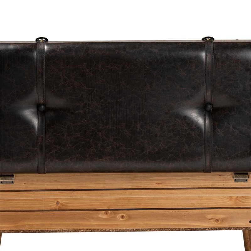 Bowery Hill Dark Brown and Oak Finished Wood Large Storage Ottoman