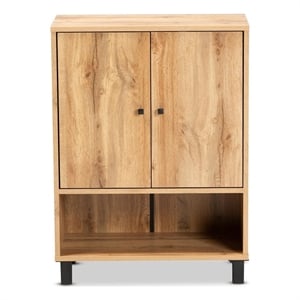 Bowery Hill Oak Brown Finished Wood 2-Door Entryway Shoe Cabinet