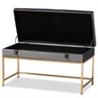 Bowery Hill Velvet Fabric and Gold Finished Metal Large Ottoman