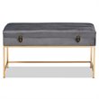 Bowery Hill Velvet Fabric and Gold Finished Metal Large Ottoman