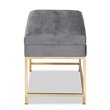 Bowery Hill Velvet Fabric and Gold Finished Metal Large Ottoman