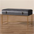 Bowery Hill Velvet Fabric and Gold Finished Metal Large Ottoman