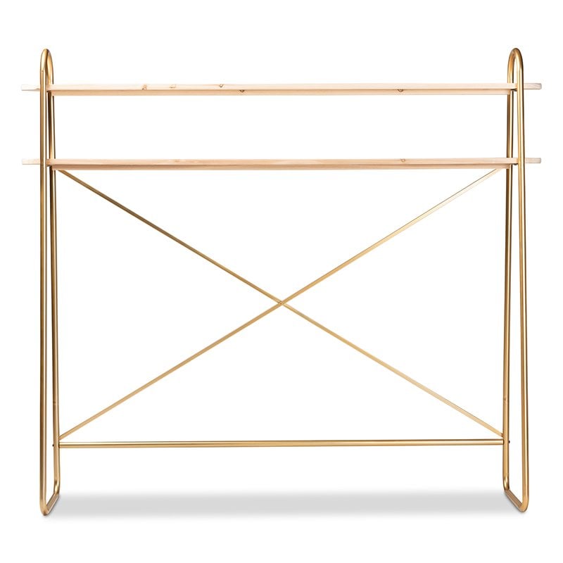 Bowery Hill Gold Brown Finished Wood 2-Tier Queen Size Shelf