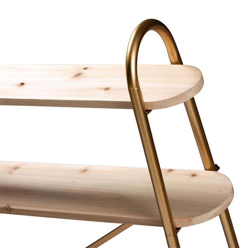 Bowery Hill Gold Brown Finished Wood 2-Tier Queen Size Shelf