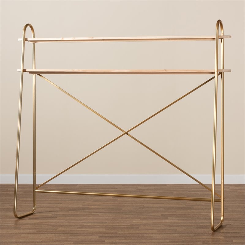 Bowery Hill Gold Brown Finished Wood 2-Tier Queen Size Shelf