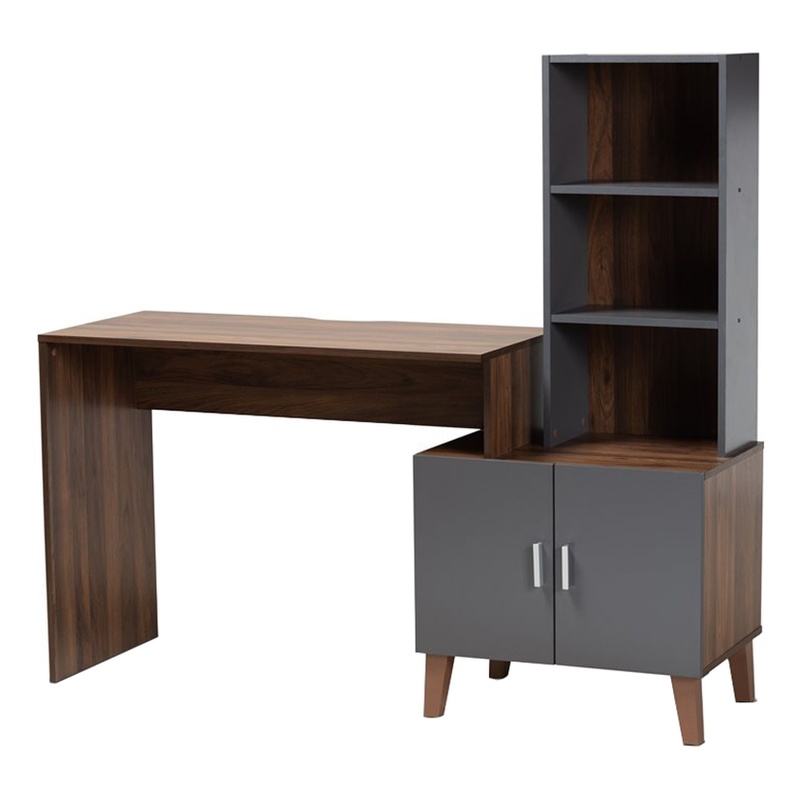 Bowery Hill Modern Engineered Wood Desk in Walnut Brown/Dark Gray