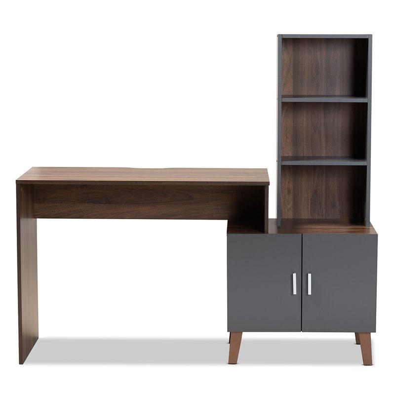 Bowery Hill Modern Engineered Wood Desk in Walnut Brown/Dark Gray