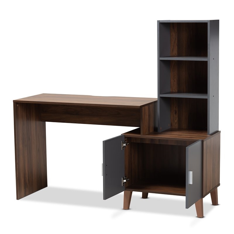 Bowery Hill Modern Engineered Wood Desk in Walnut Brown/Dark Gray