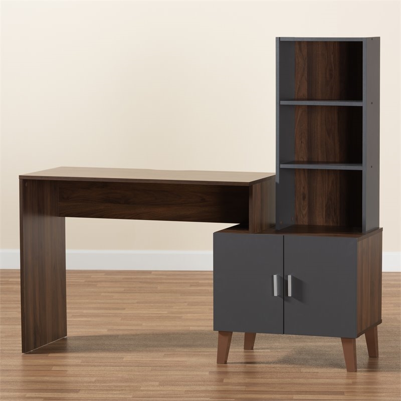 Bowery Hill Modern Engineered Wood Desk in Walnut Brown/Dark Gray