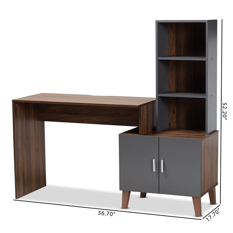 Bowery Hill Modern Engineered Wood Desk in Walnut Brown/Dark Gray