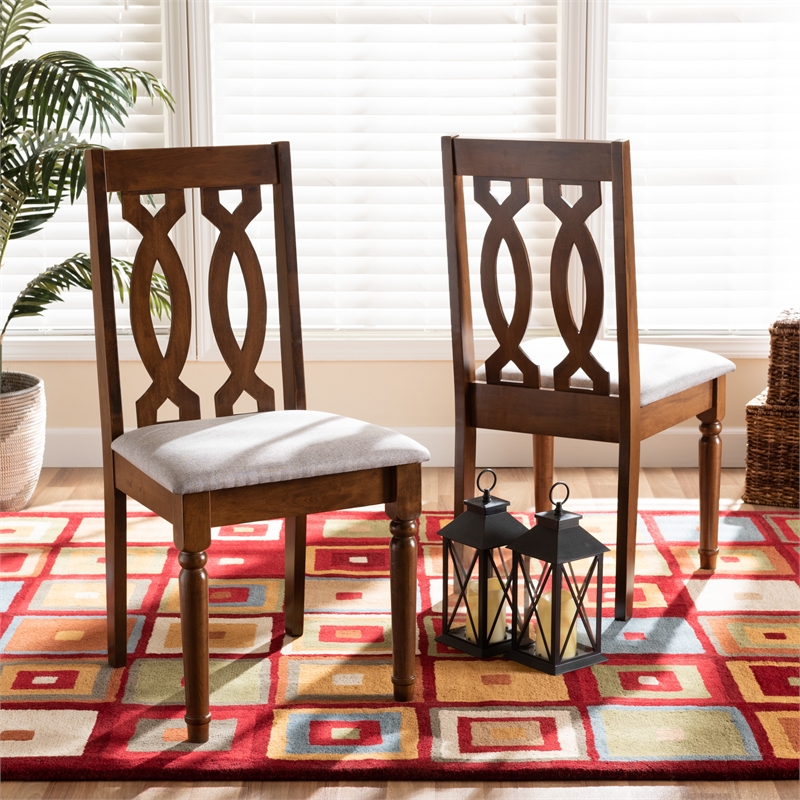Bowery Hill Grey Walnut Brown Finished Wood 2-Piece Dining Chair Set