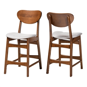 Bowery Hill 24&quot Mid Century Oak Wood Counter Stool in Walnut Brown (Set of 2)